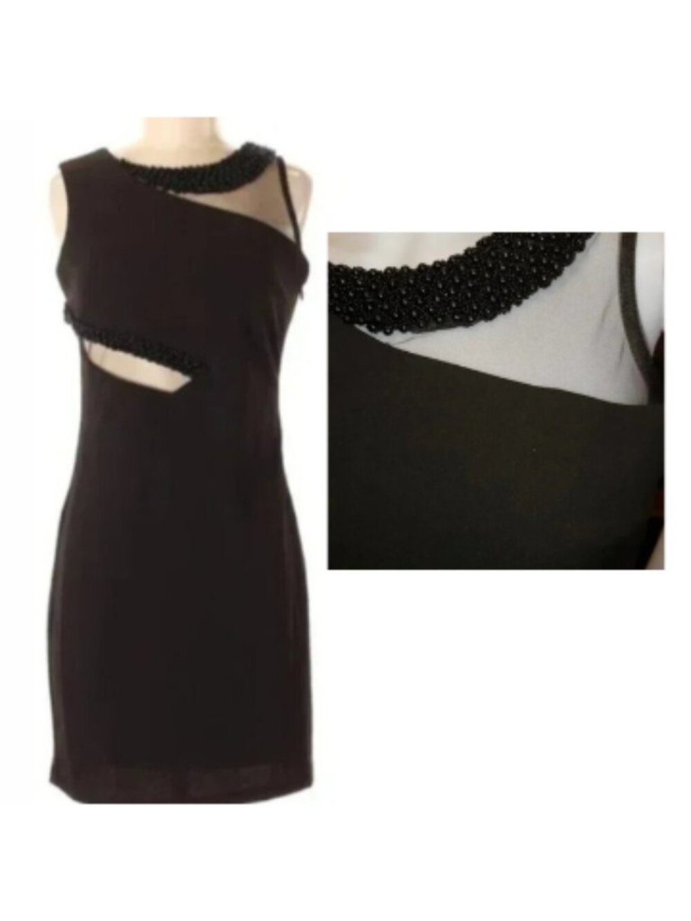 NWT black mesh cut-out beaded party cocktail prom dress Medium